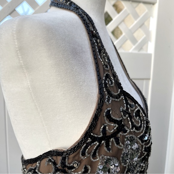Vintage Oleg Cassini Black Tie Collection Silk Rhinestone Halter Dress Size 10 - Picture 9 of 15